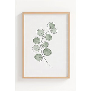 Soft Botanical Çizgiler 3’lü Ahşap Çerçeveli Tablo Seti – Minimal Doğa Duvar Dekoru 50x70 cm