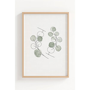 Soft Botanical Çizgiler 3’lü Ahşap Çerçeveli Tablo Seti – Minimal Doğa Duvar Dekoru 50x70 cm