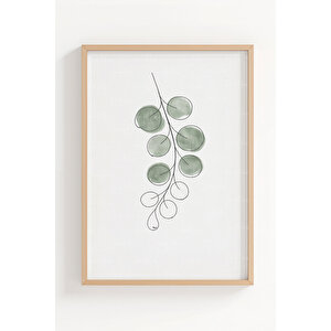 Soft Botanical Çizgiler 3’lü Ahşap Çerçeveli Tablo Seti – Minimal Doğa Duvar Dekoru