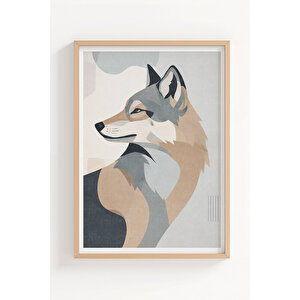 Geometrik Kurt Figürleri 3’lü Ahşap Çerçeveli Tablo Seti - İskandinav Duvar Dekoru 30x42 cm
