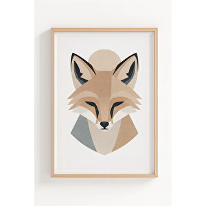 Geometrik Kurt Figürleri 3’lü Ahşap Çerçeveli Tablo Seti - İskandinav Duvar Dekoru 30x42 cm