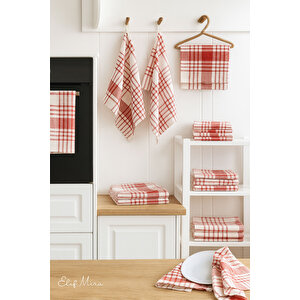10 Lu Lüks Mutfak Kurulama Bezi Seti 45x65 Cm Table Linen Kırmızı