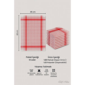 10 Lu Lüks Mutfak Kurulama Bezi Seti 45x65 Cm Table Linen Kırmızı