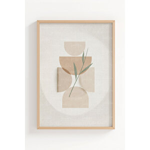 Soft Minimal Vazo 3’lü Ahşap Çerçeveli Tablo Seti - Doğal Modern Duvar Dekoru