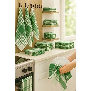 10 Lu Lüks Mutfak Kurulama Bezi Seti 45x65 Cm Table Linen Koyu Yeşil