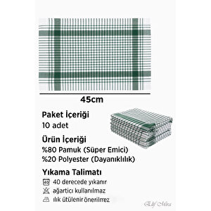 10 Lu Lüks Mutfak Kurulama Bezi Seti 45x65 Cm Table Linen Koyu Yeşil