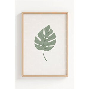 Minimal Botanik Yapraklar 3’lü Ahşap Çerçeveli Tablo Seti - Salon Duvar Dekoru 30x42 cm