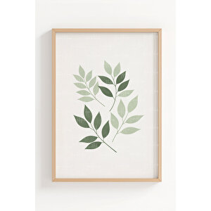 Minimal Botanik Yapraklar 3’lü Ahşap Çerçeveli Tablo Seti - Salon Duvar Dekoru