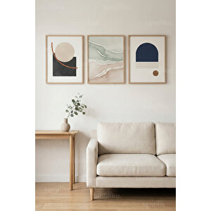 Minimalist Soyut Formlar 3’lü Ahşap Çerçeveli Tablo Seti - Modern Duvar Dekoru 30x42 cm