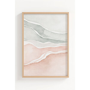 Minimalist Soyut Formlar 3’lü Ahşap Çerçeveli Tablo Seti - Modern Duvar Dekoru