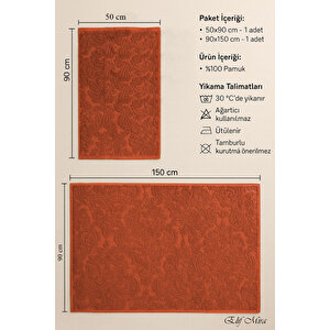 Banyo & Yüz Havlusu Seti %100 Pamuk 90x150 + 50x90 Cm – Amorivy Kiremit