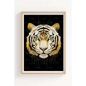 Altın Detaylı Vahşi Hayvanlar 3’lü Ahşap Çerçeveli Tablo Seti - Cesur Modern Duvar Dekoru 21x30 cm