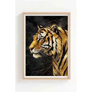 Altın Detaylı Vahşi Hayvanlar 3’lü Ahşap Çerçeveli Tablo Seti - Cesur Modern Duvar Dekoru