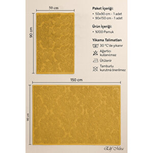 Banyo & Yüz Havlusu Seti %100 Pamuk 90x150 + 50x90 Cm – Amorivy Hardal