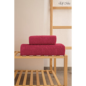 Banyo & Yüz Havlusu Seti %100 Pamuk 90x150 + 50x90 Cm – Amorivy Vişne