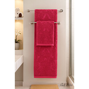 Banyo & Yüz Havlusu Seti %100 Pamuk 90x150 + 50x90 Cm – Amorivy Vişne