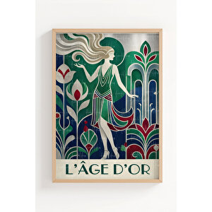 Retro Art Deco Şehir Ve Figür 3’lü Ahşap Çerçeveli Tablo Seti