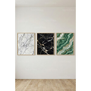 Luxury Marble Abstract 3’lü Ahşap Çerçeveli Tablo Seti 50x70 cm