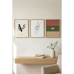 Minimal İlham 3’lü Ahşap Çerçeveli Tablo Seti - Modern Sade Duvar Dekoru 50x70 cm