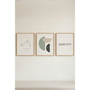Serenity Minimal İnsan Figürü 3’lü Ahşap Çerçeveli Tablo Seti 30x42 cm