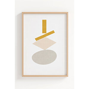 Geometrik Minimal Formlar 3’lü Ahşap Çerçeveli Tablo Seti – Modern Duvar Dekoru