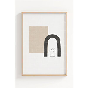 Minimal Soyut Formlar 3’lü Ahşap Çerçeveli Tablo Seti - Modern Japandi Duvar Dekoru 21x30 cm