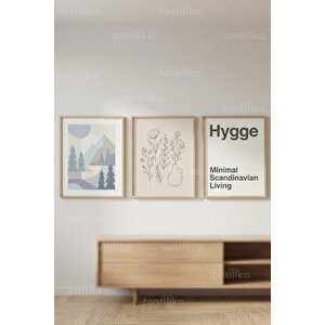 Hygge Minimal Scandinavian 3’lü Ahşap Çerçeveli Tablo Seti 50x70 cm