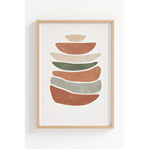 Soft Minimal Formlar 3’lü Ahşap Çerçeveli Tablo Seti – Japandi Doğal Duvar Dekoru 21x30 cm