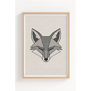 Geometrik Tilki Figürlü 3’lü Ahşap Çerçeveli Tablo Seti - Salon Duvar Dekoru 30x42 cm