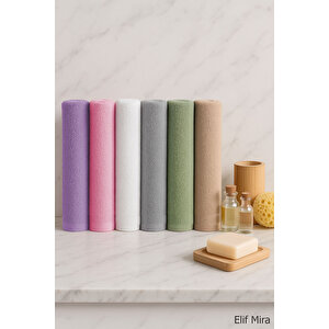 6 Lı Softtouch El Yüz Banyo Havlusu Seti %100 Pamuklu 50x90 Cm Mor