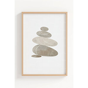 Zen Botanik & Geometrik 3’lü Ahşap Çerçeveli Tablo Seti – Minimal Modern Duvar Dekoru