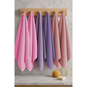 6 Lı Softtouch El Yüz Banyo Havlusu Seti %100 Pamuklu 50x90 Cm Pembe