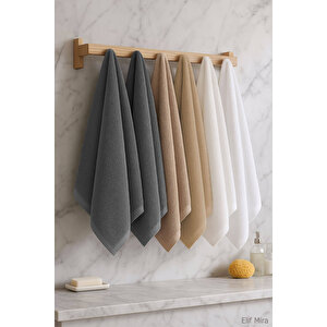 6 Lı Softtouch El Yüz Banyo Havlusu Seti %100 Pamuklu 50x90 Cm Bej
