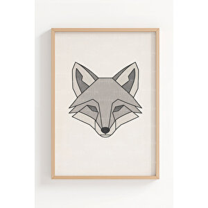 Geometrik Kurtlar 3’lü Ahşap Çerçeveli Tablo Seti - Modern Minimal Duvar Dekoru 50x70 cm