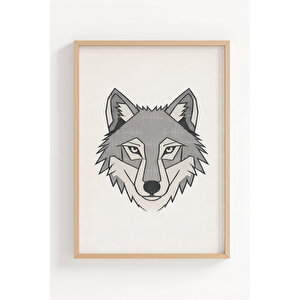 Geometrik Kurtlar 3’lü Ahşap Çerçeveli Tablo Seti - Modern Minimal Duvar Dekoru 50x70 cm