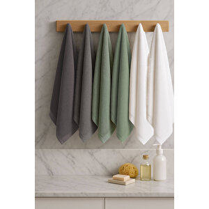 6 Lı Softtouch El Yüz Banyo Havlusu Seti %100 Pamuklu 50x90 Cm Gri