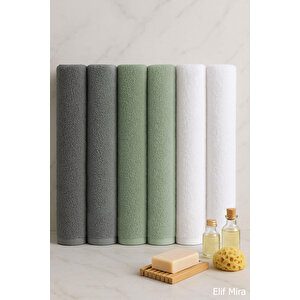 6 Lı Softtouch El Yüz Banyo Havlusu Seti %100 Pamuklu 50x90 Cm Gri