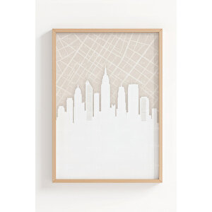 Minimal Doğa Ve Şehir Silüeti 3’lü Ahşap Çerçeveli Tablo Seti 50x70 cm
