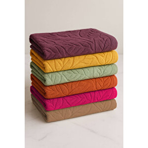 6 Lı El Yüz Renkli Havlu Seti %100 Pamuklu 50x90 Cm Velora Koleksiyon Kahve