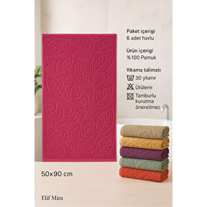 6 Lı El Yüz Renkli Havlu Seti %100 Pamuklu 50x90 Cm Velora Koleksiyon