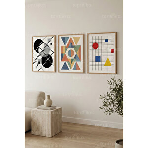 Modern Geometrik Soyut 3’lü Ahşap Çerçeveli Tablo Seti 50x70 cm