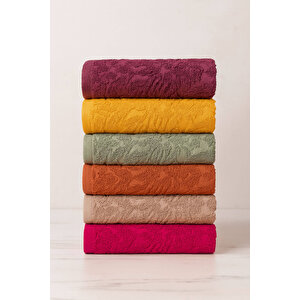 6 Lı El Yüz Renkli Havlu Seti %100 Pamuklu 50x90 Cm Velora Koleksiyon Fuşya