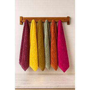 6 Lı El Yüz Renkli Havlu Seti %100 Pamuklu 50x90 Cm Velora Koleksiyon Fuşya