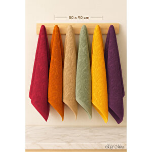 6 Lı El Yüz Renkli Havlu Seti %100 Pamuklu 50x90 Cm Velora Koleksiyon Fuşya