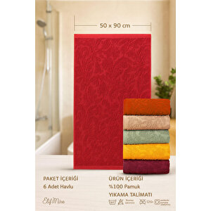 6 Lı El Yüz Renkli Havlu Seti %100 Pamuklu 50x90 Cm Velora Koleksiyon