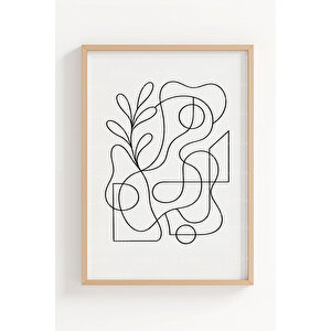 Minimal Line Art Çiçek Ve Şehir 3’lü Ahşap Çerçeveli Tablo Seti 50x70 cm