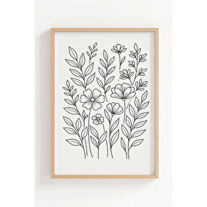 Minimal Line Art Çiçek Ve Şehir 3’lü Ahşap Çerçeveli Tablo Seti 50x70 cm