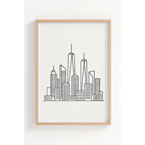 Minimal Line Art Çiçek Ve Şehir 3’lü Ahşap Çerçeveli Tablo Seti