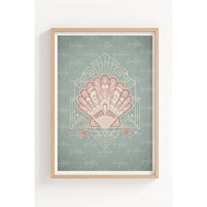 Pastel İllüstrasyon Sembolleri 3’lü Ahşap Çerçeveli Tablo Seti - Salon Duvar Dekoru 30x42 cm