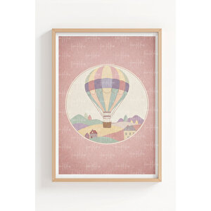 Pastel İllüstrasyon Sembolleri 3’lü Ahşap Çerçeveli Tablo Seti - Salon Duvar Dekoru 30x42 cm